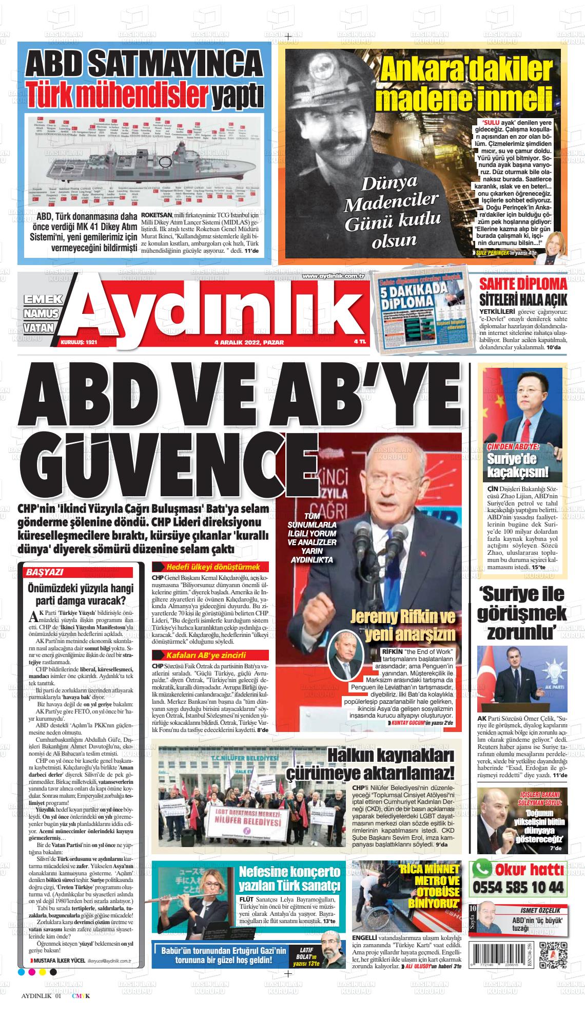 04 Aralık 2022 Aydınlık Gazete Manşeti