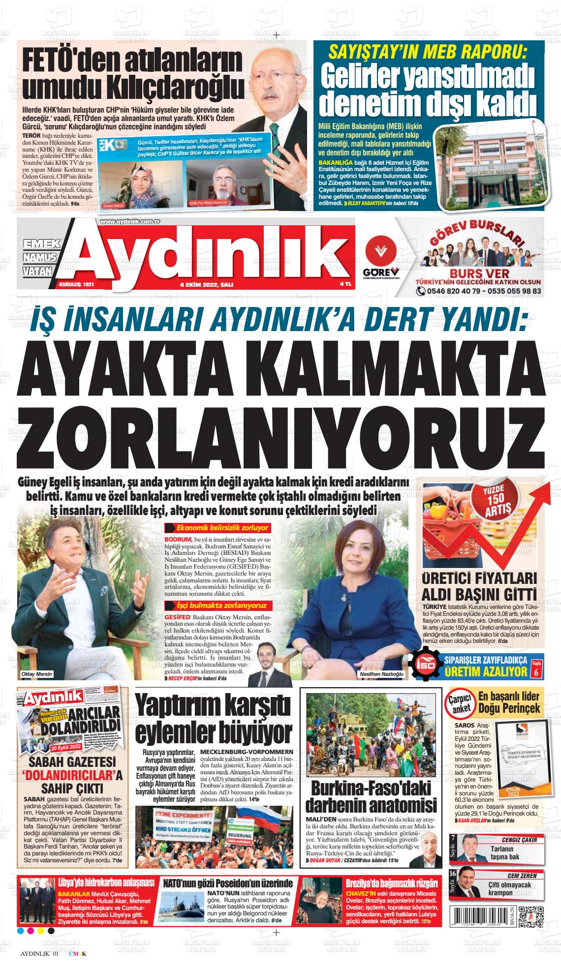 04 Ekim 2022 Aydınlık Gazete Manşeti