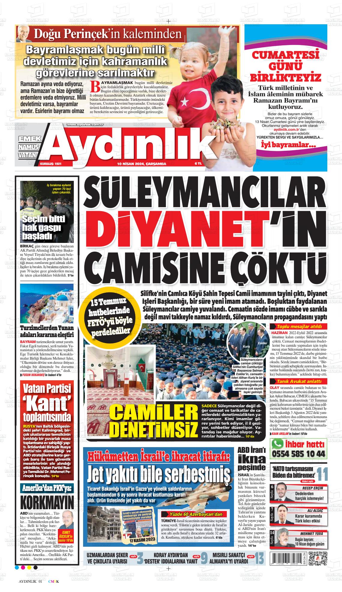 10 Nisan 2024 Aydınlık Gazete Manşeti