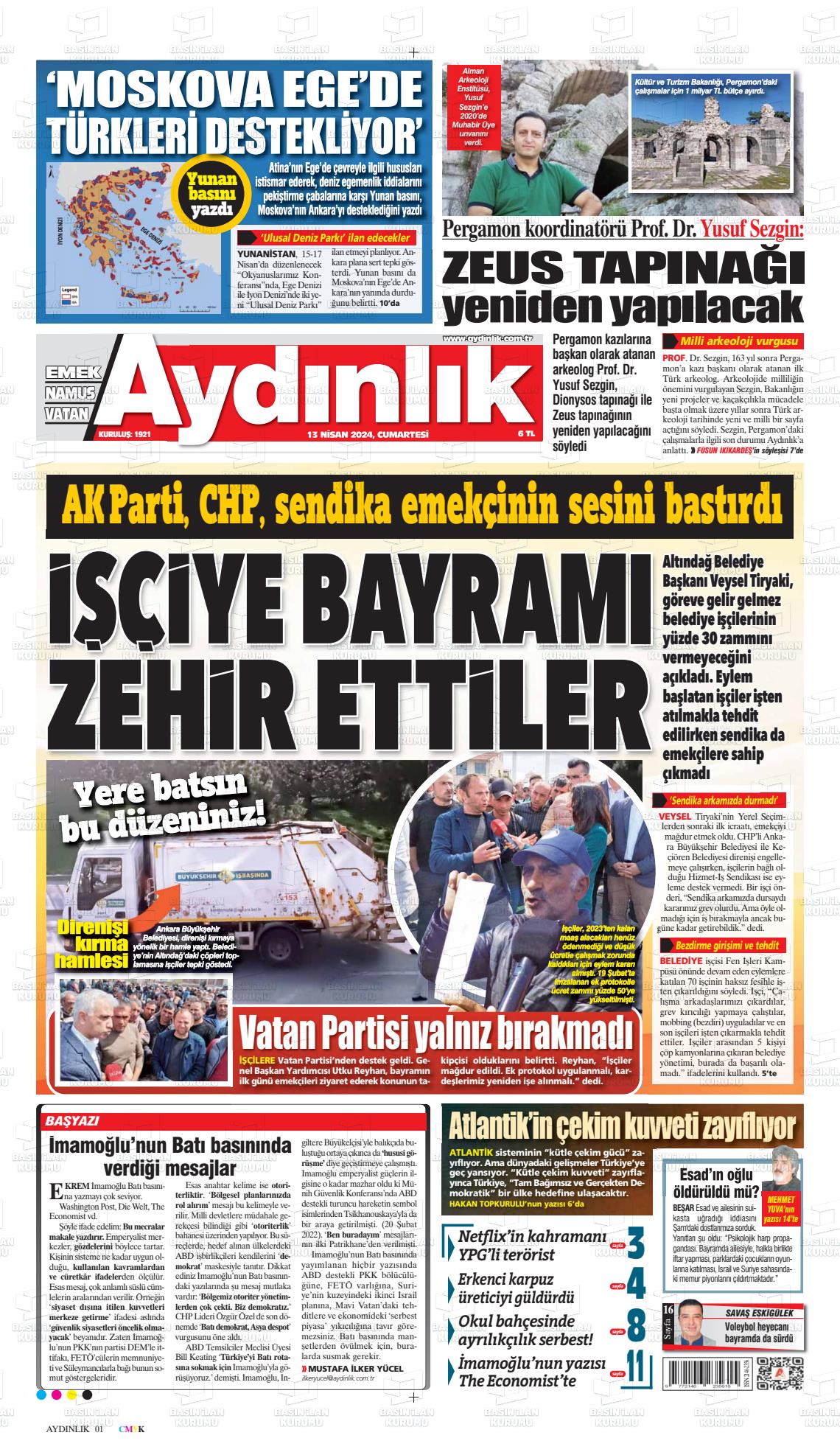 13 Nisan 2024 Aydınlık Gazete Manşeti