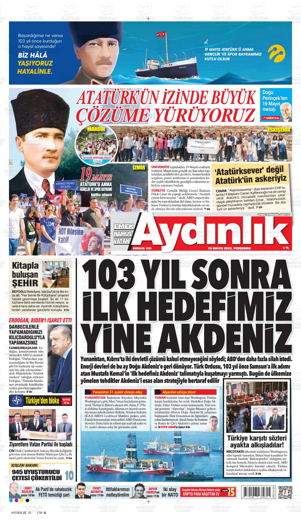 19 Mayıs 2022 Aydınlık Gazete Manşeti