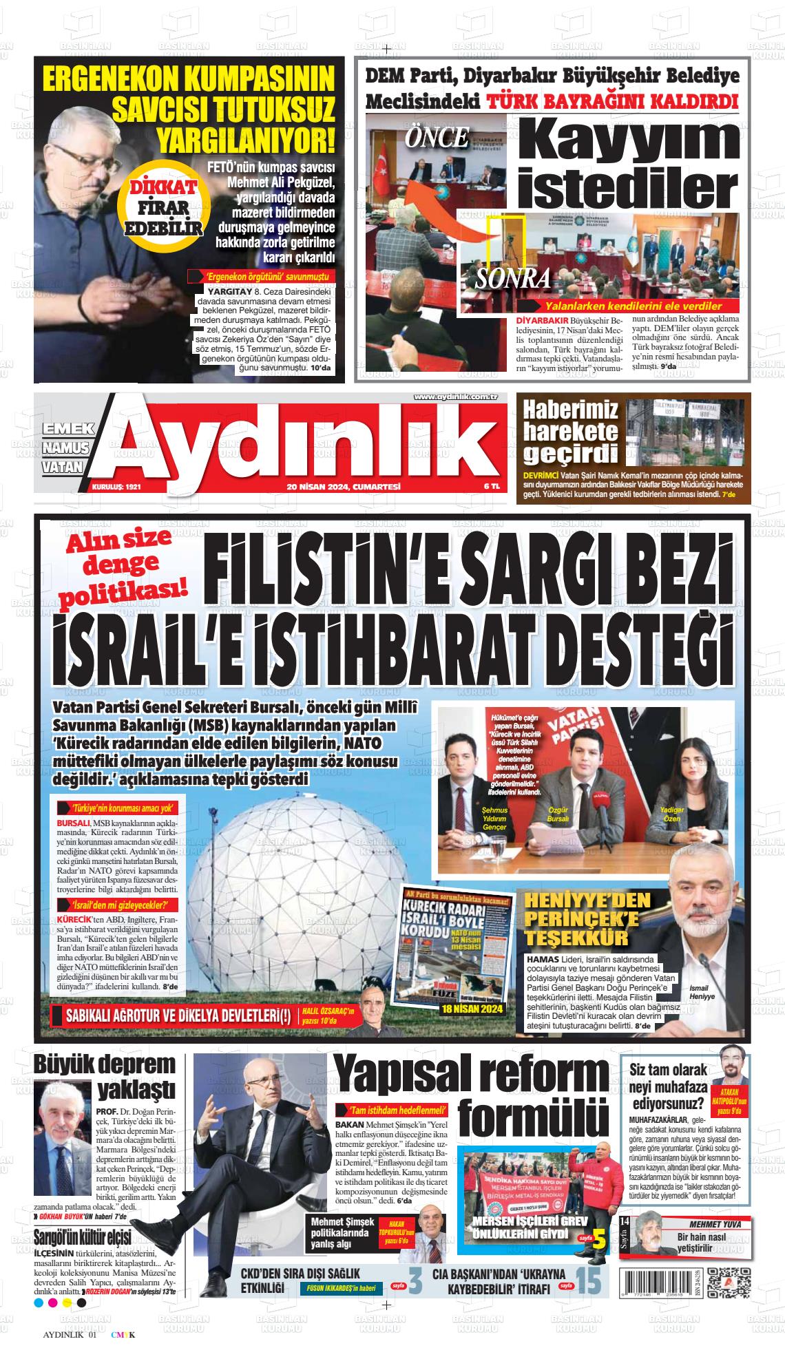 20 Nisan 2024 Aydınlık Gazete Manşeti