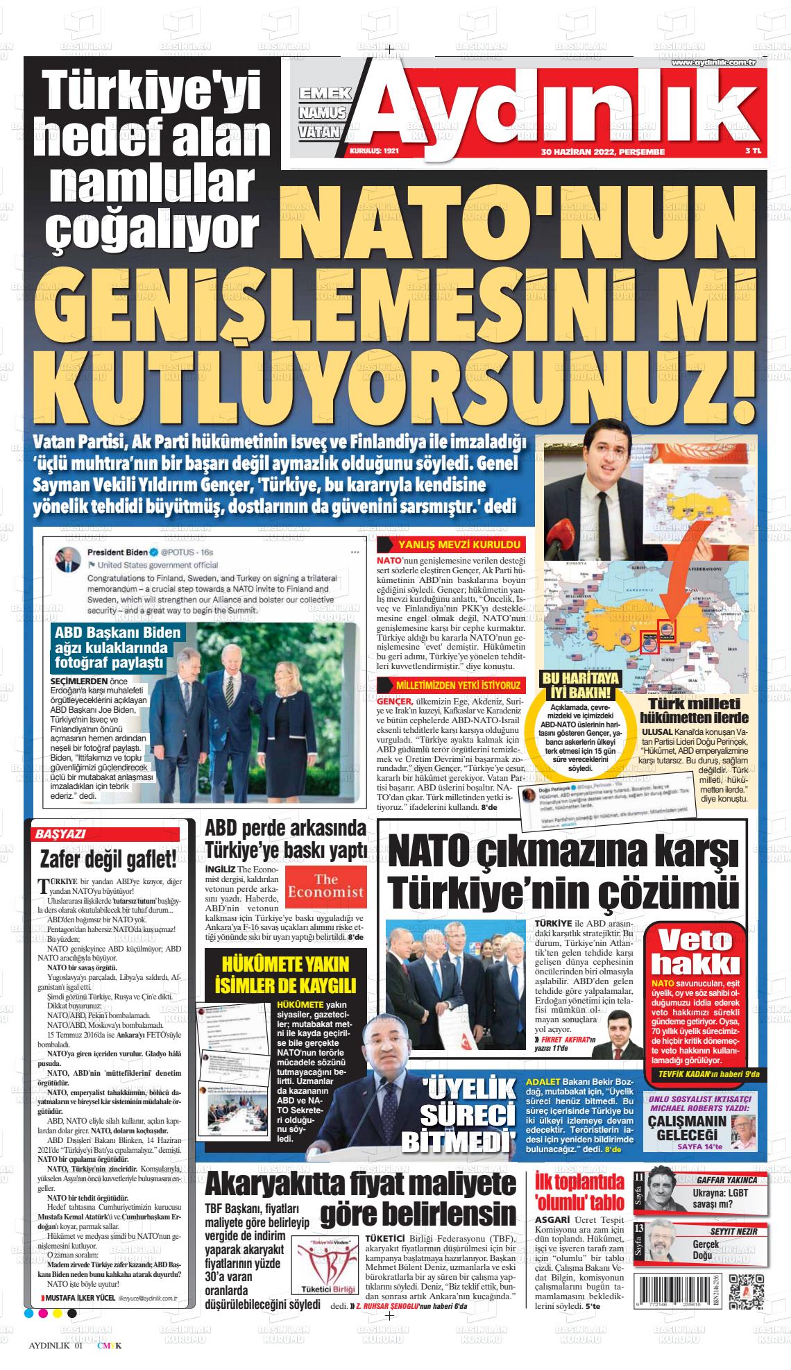 02 Temmuz 2022 Aydınlık Gazete Manşeti
