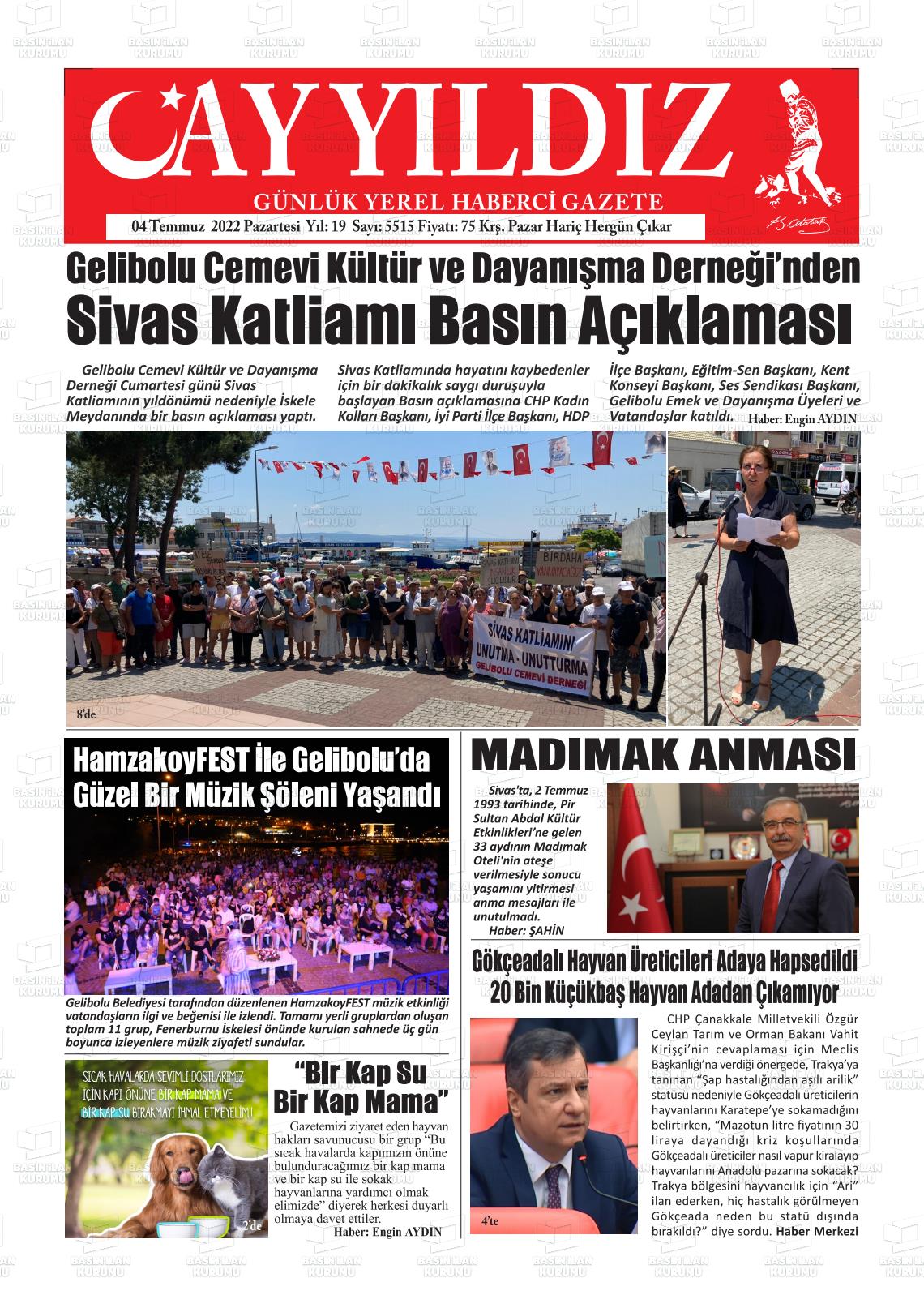 04 Temmuz 2022 Ayyıldız Gazete Manşeti