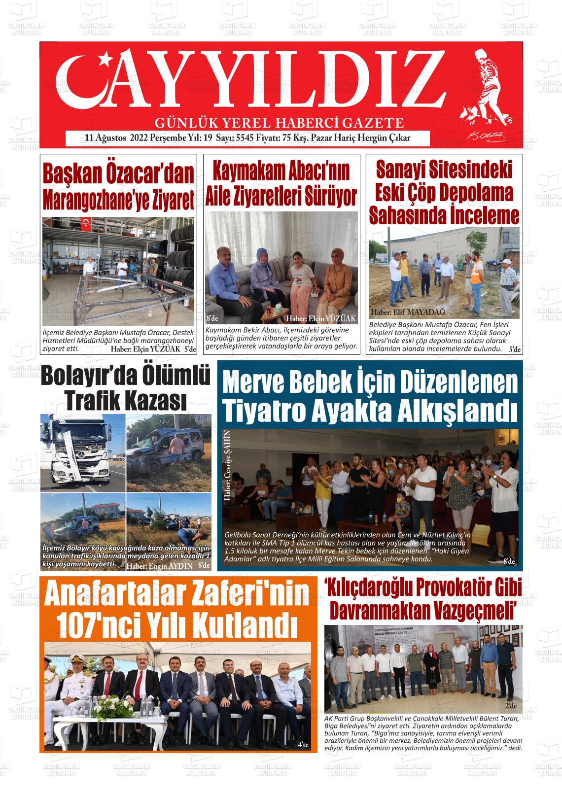 11 Ağustos 2022 Ayyıldız Gazete Manşeti