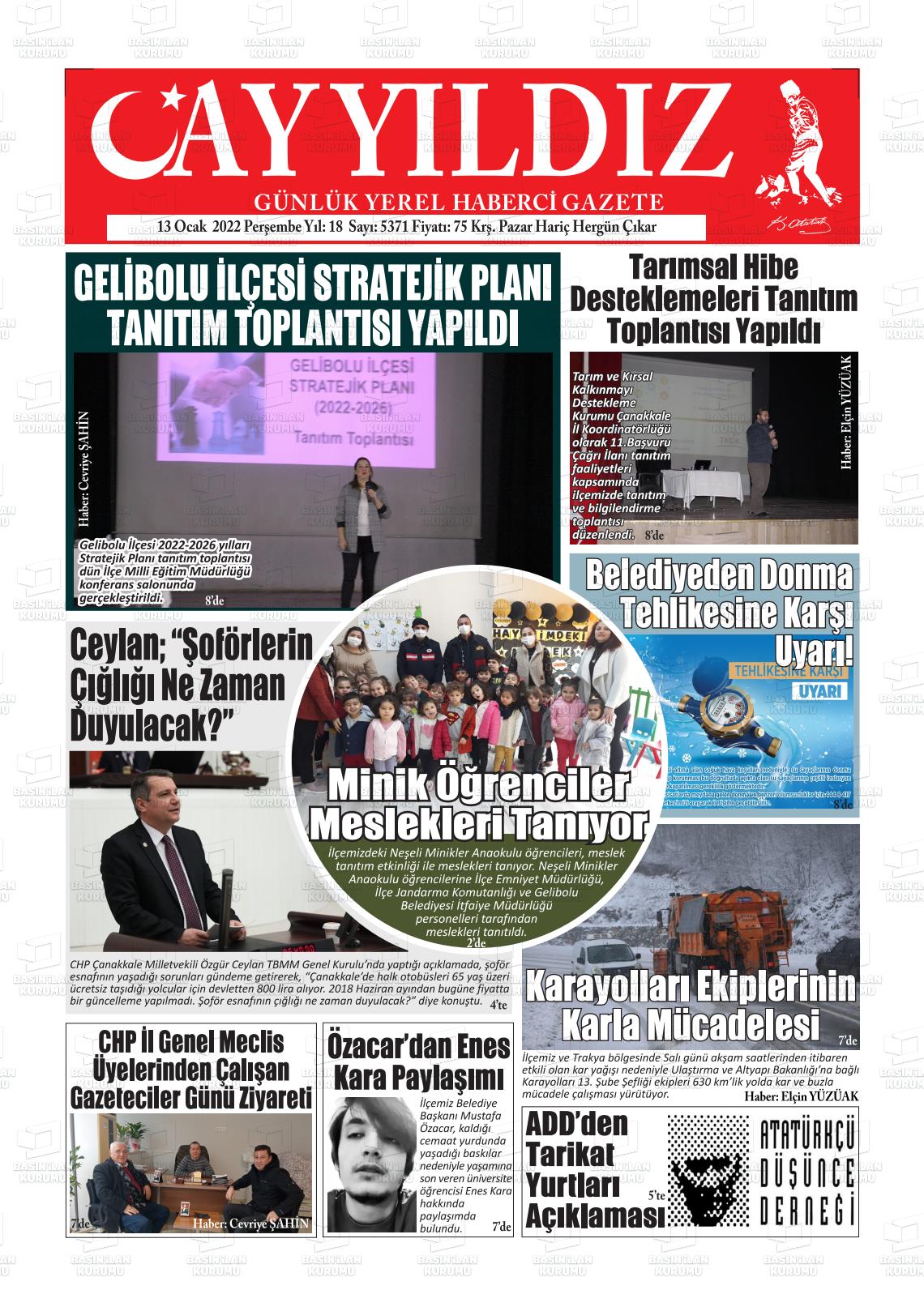 13 Ocak 2022 Ayyıldız Gazete Manşeti