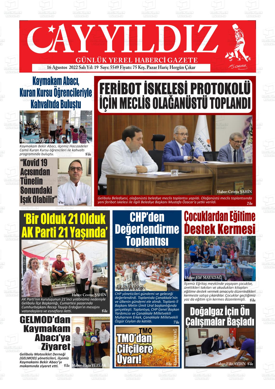 16 Ağustos 2022 Ayyıldız Gazete Manşeti