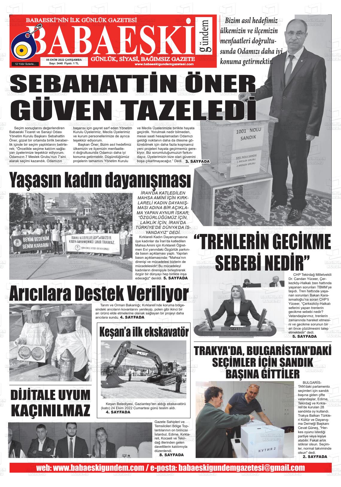 05 Ekim 2022 Babaeski Gündem Gazete Manşeti