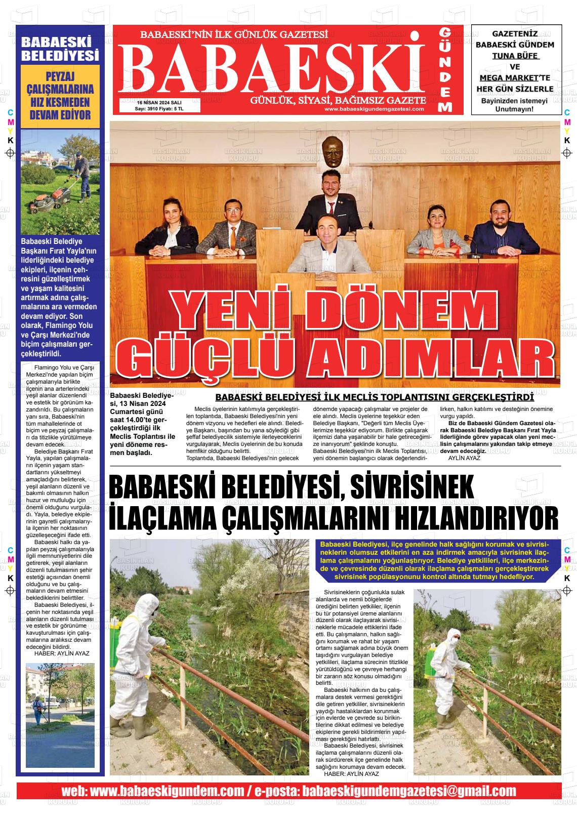 18 Nisan 2024 Babaeski Gündem Gazete Manşeti