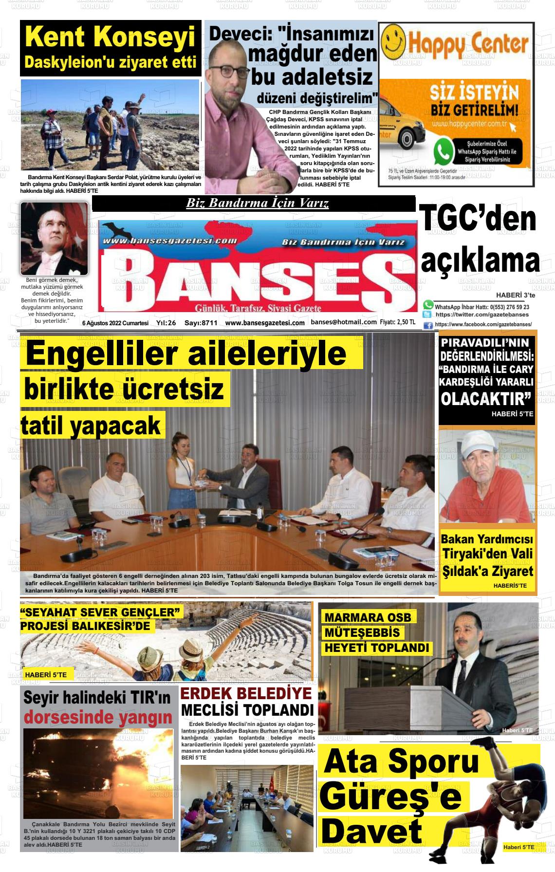 06 Ağustos 2022 Banses Gazete Manşeti