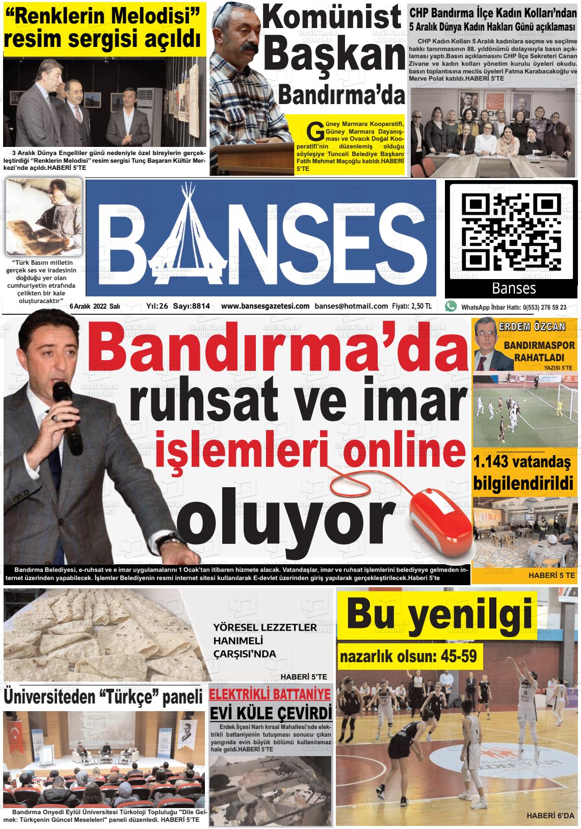 06 Aralık 2022 Banses Gazete Manşeti