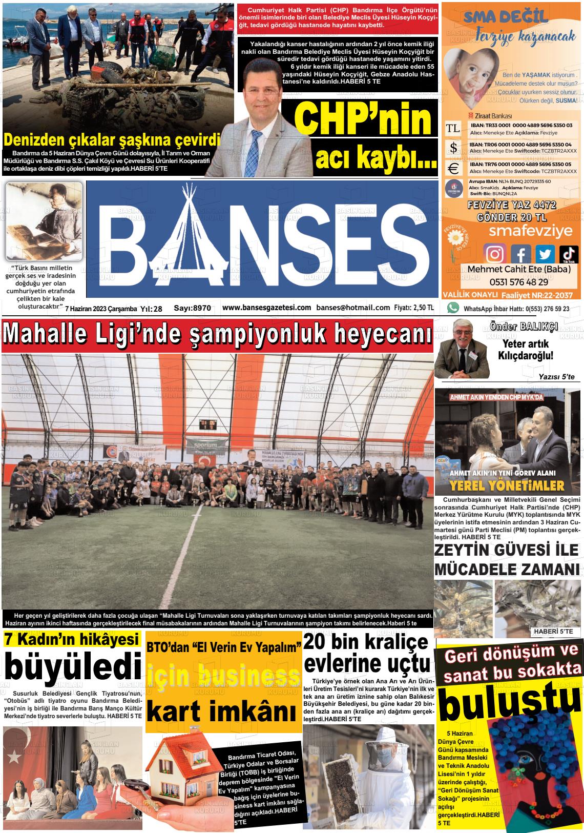 07 Haziran 2023 Banses Gazete Manşeti