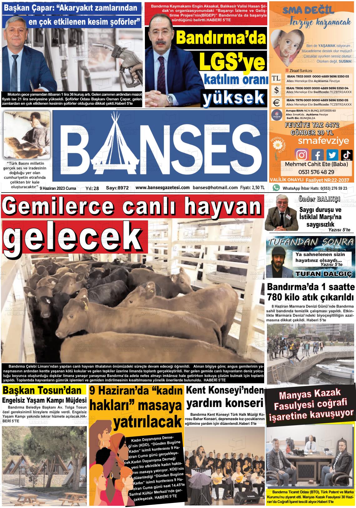 10 Haziran 2023 Banses Gazete Manşeti