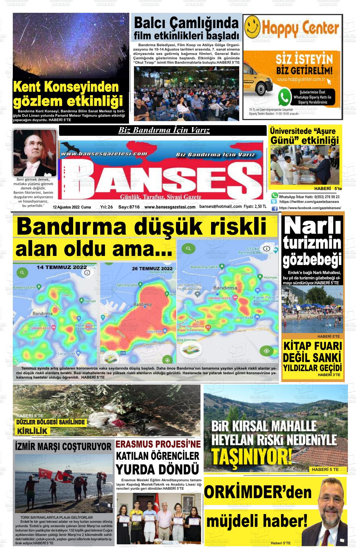 12 Ağustos 2022 Banses Gazete Manşeti