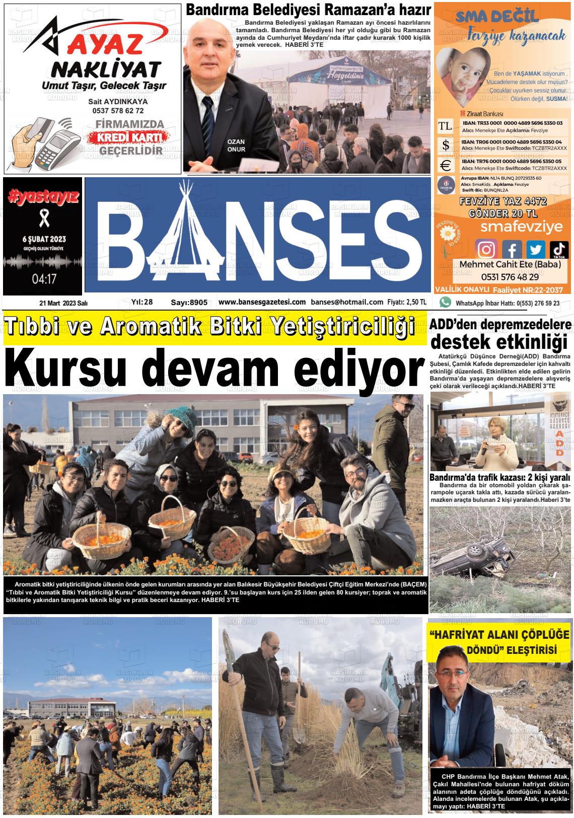 21 Mart 2023 Banses Gazete Manşeti