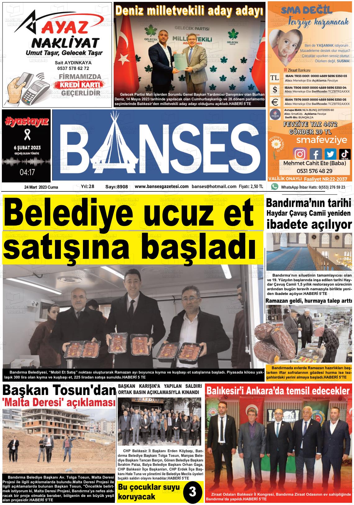 24 Mart 2023 Banses Gazete Manşeti