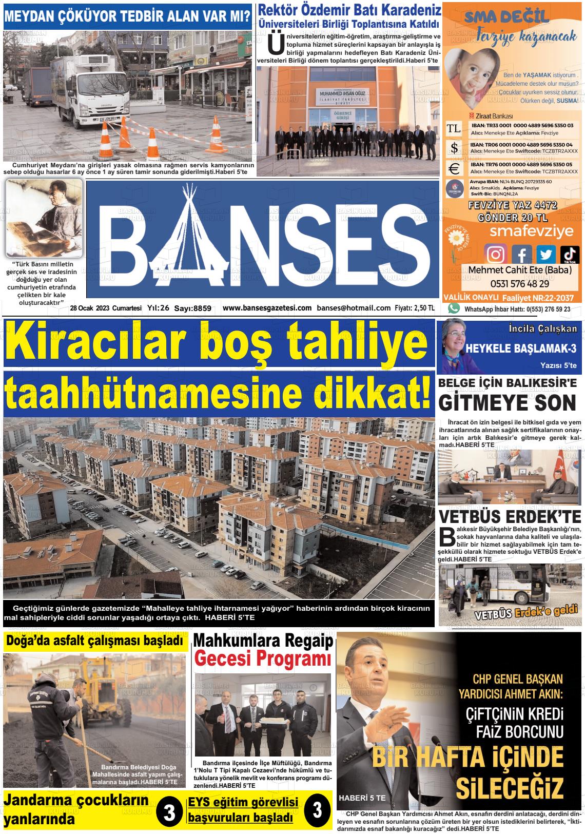 28 Ocak 2023 Banses Gazete Manşeti