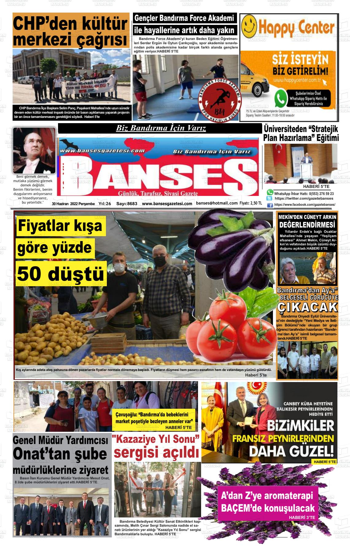 02 Temmuz 2022 Banses Gazete Manşeti