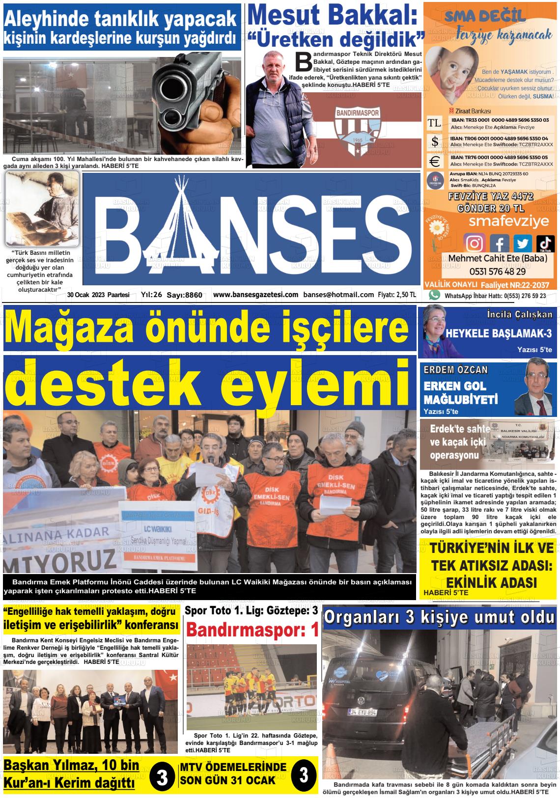 30 Ocak 2023 Banses Gazete Manşeti
