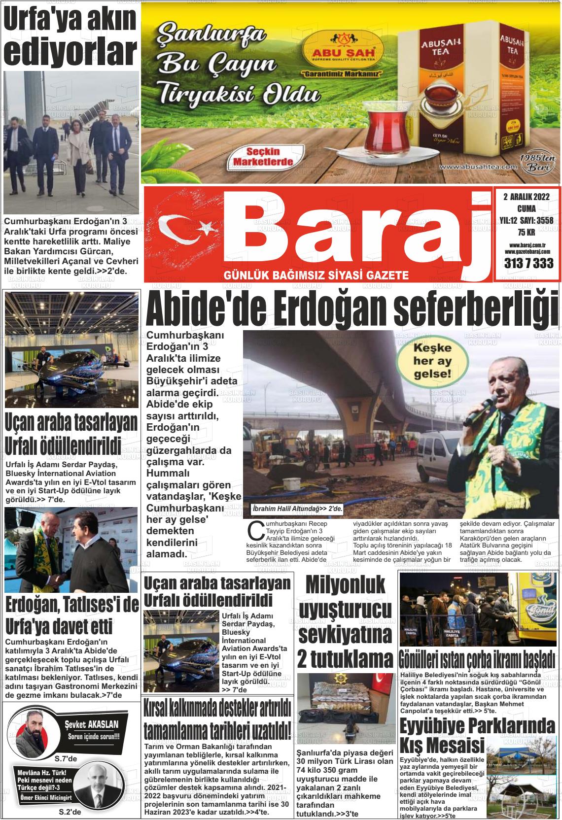 02 Aralık 2022 Baraj Gazete Manşeti
