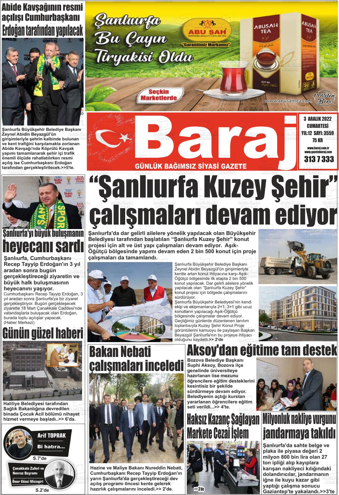 03 Aralık 2022 Baraj Gazete Manşeti