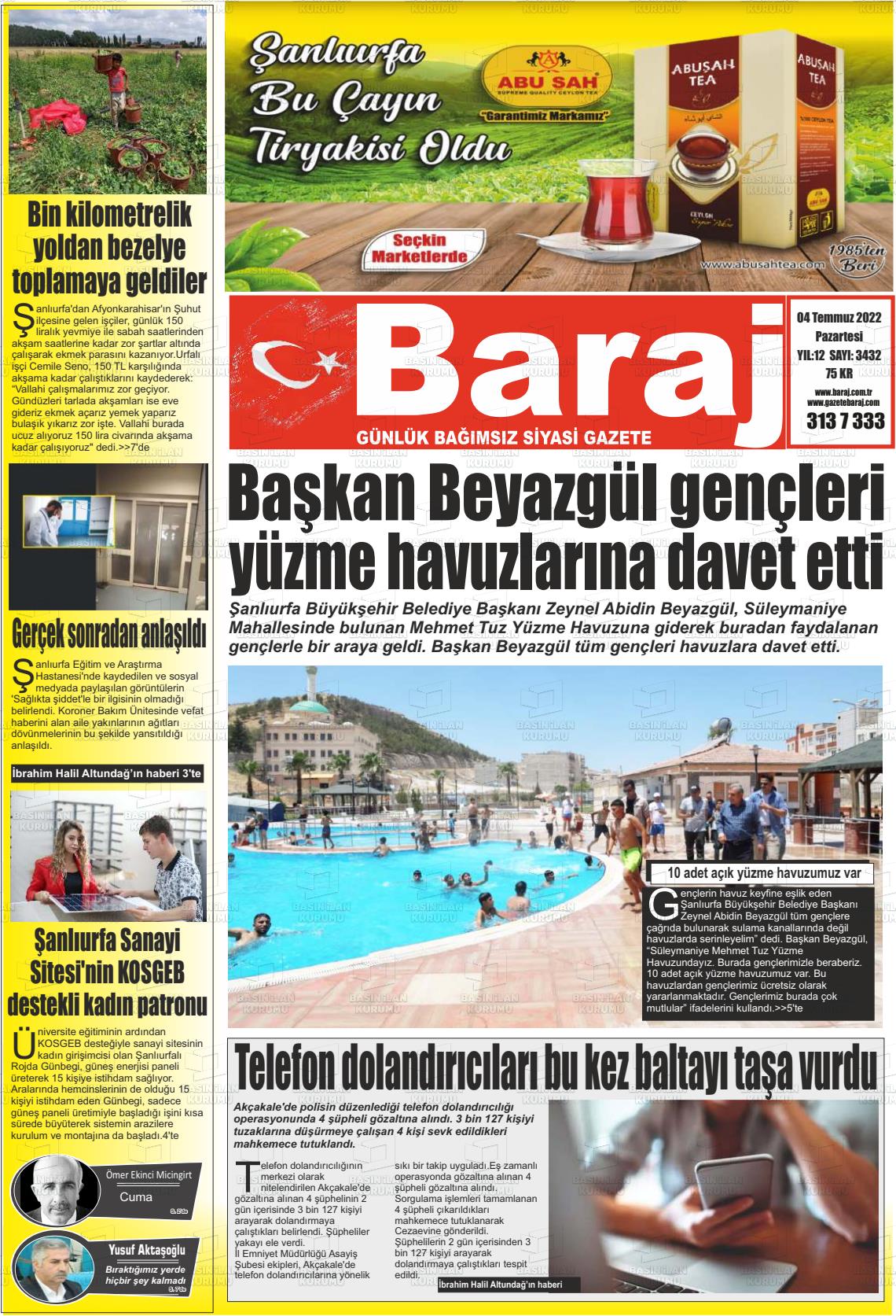 04 Temmuz 2022 Baraj Gazete Manşeti