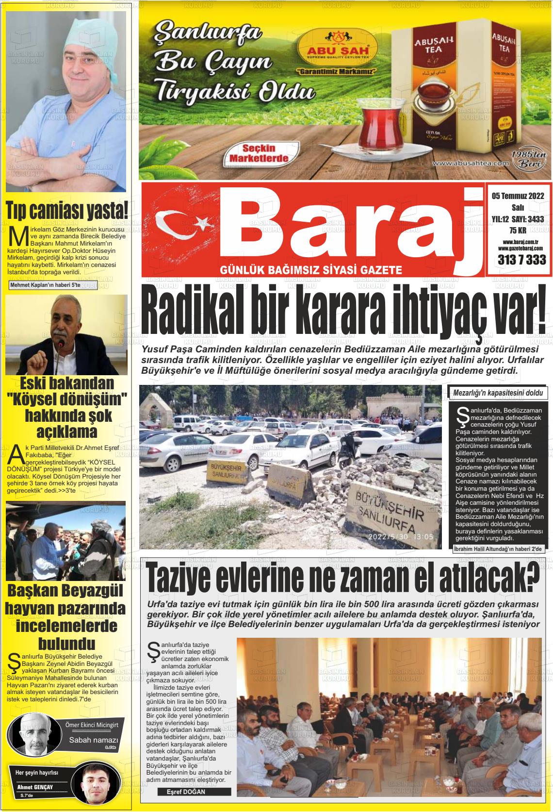 05 Temmuz 2022 Baraj Gazete Manşeti