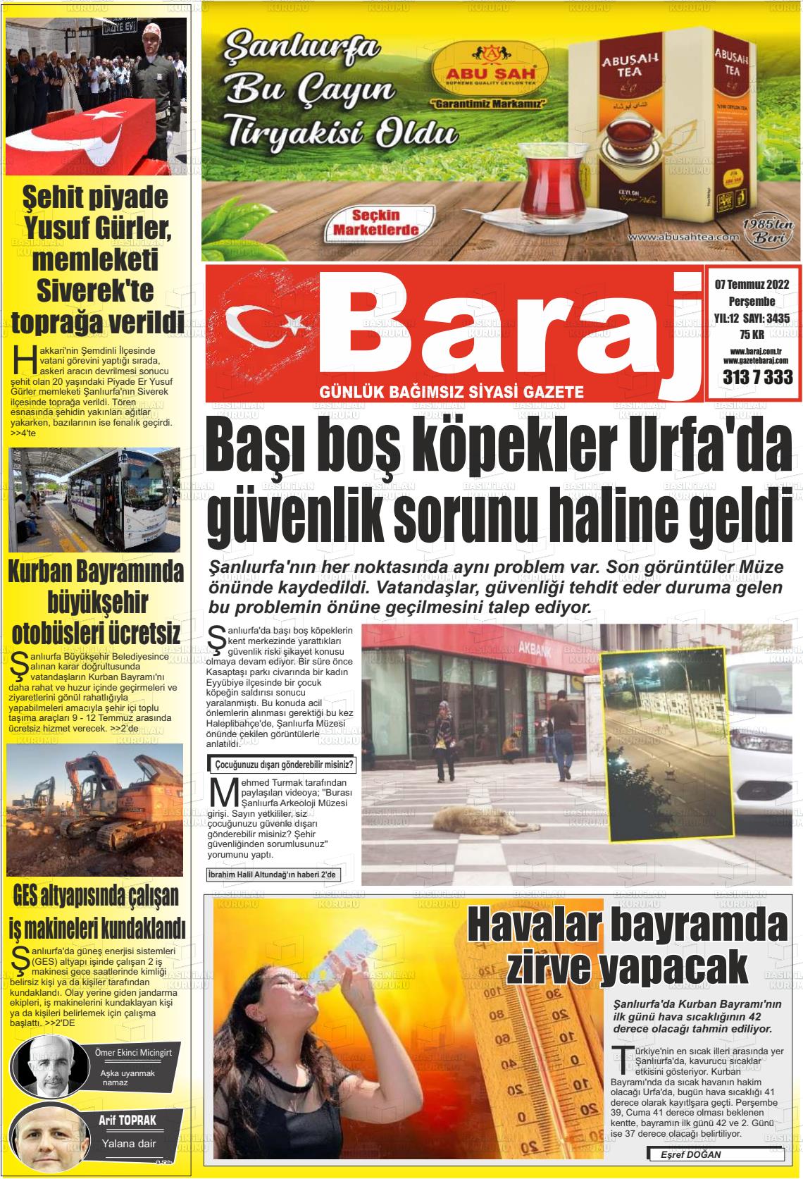07 Temmuz 2022 Baraj Gazete Manşeti