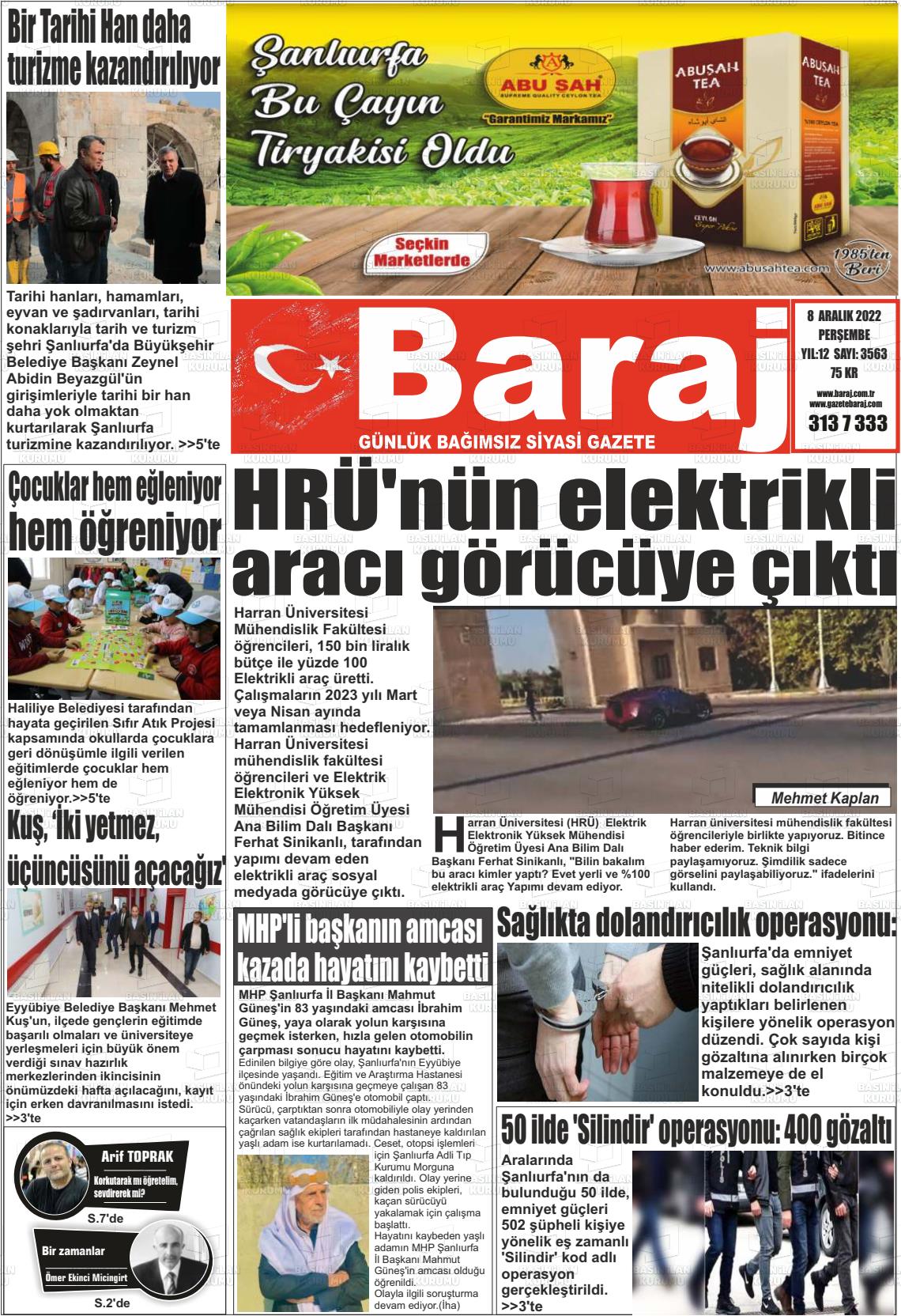 08 Aralık 2022 Baraj Gazete Manşeti