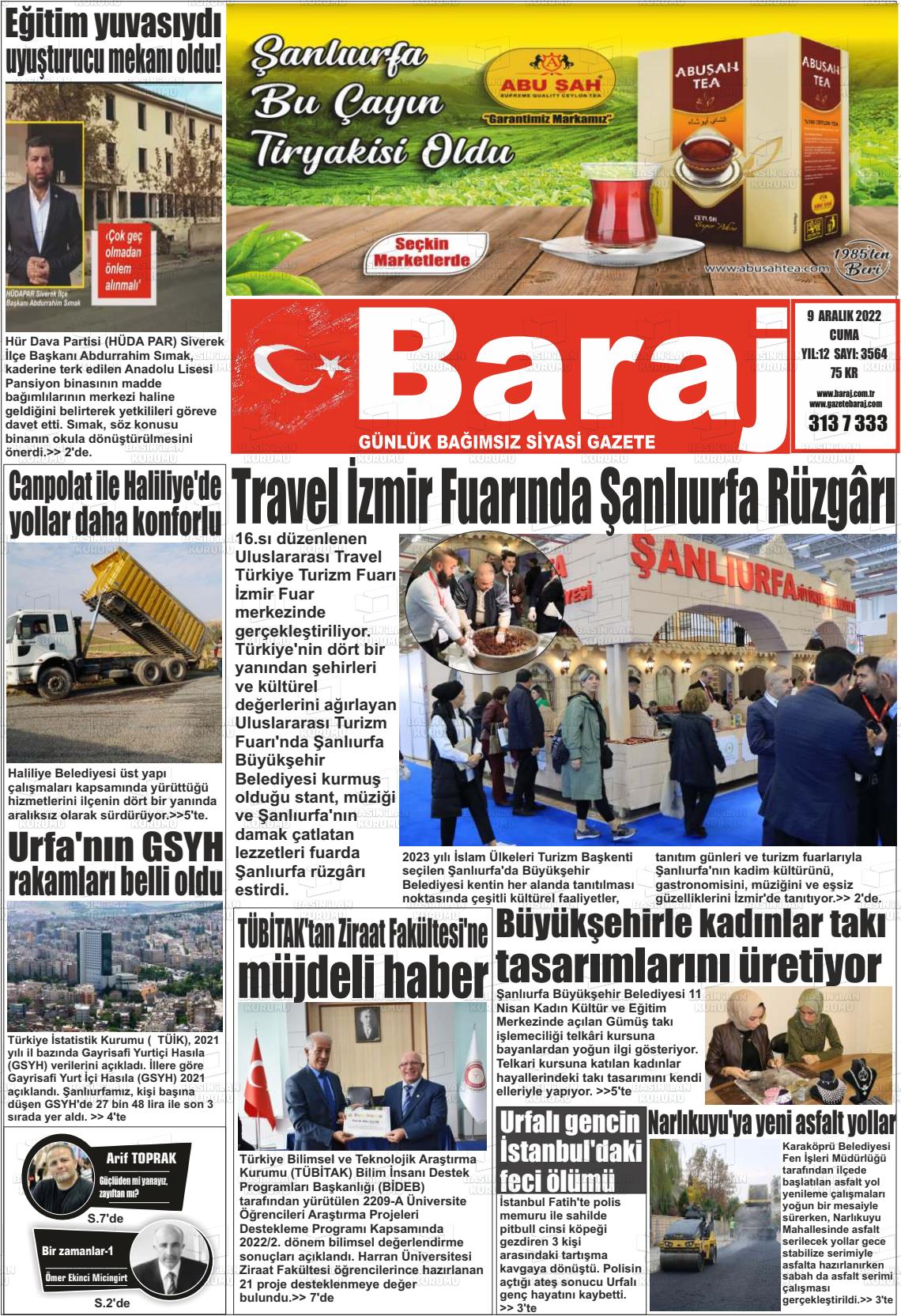09 Aralık 2022 Baraj Gazete Manşeti