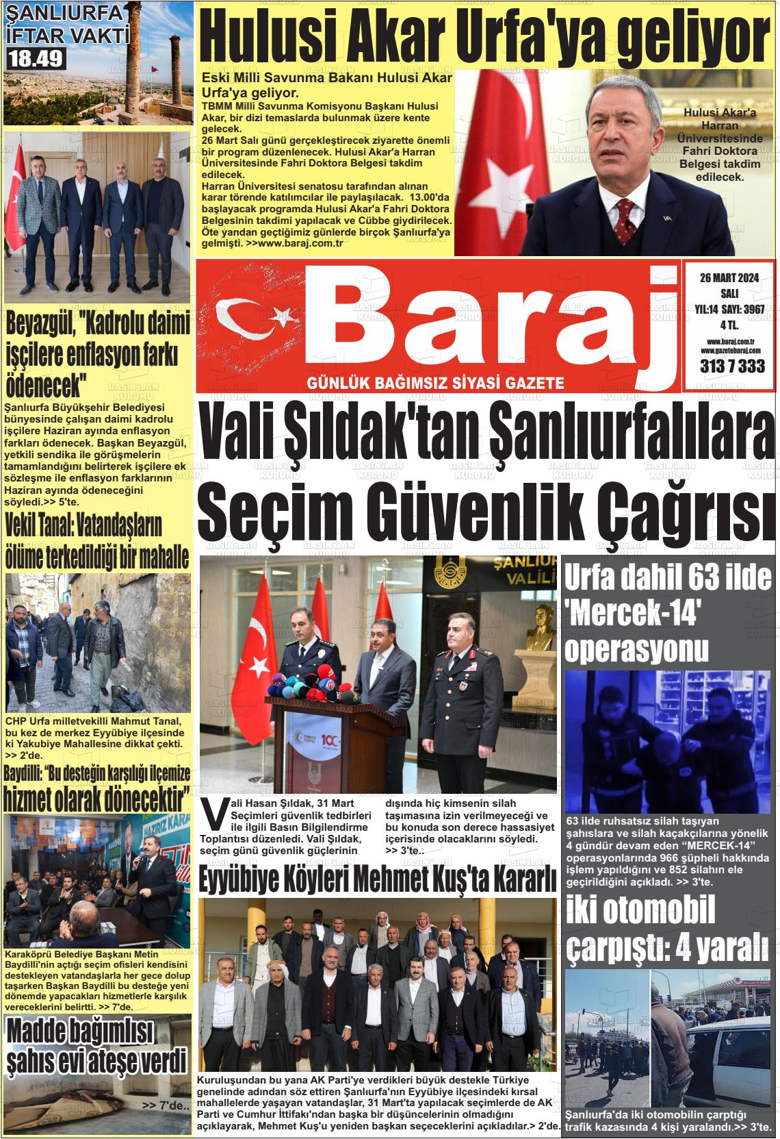 26 Mart 2024 Baraj Gazete Manşeti