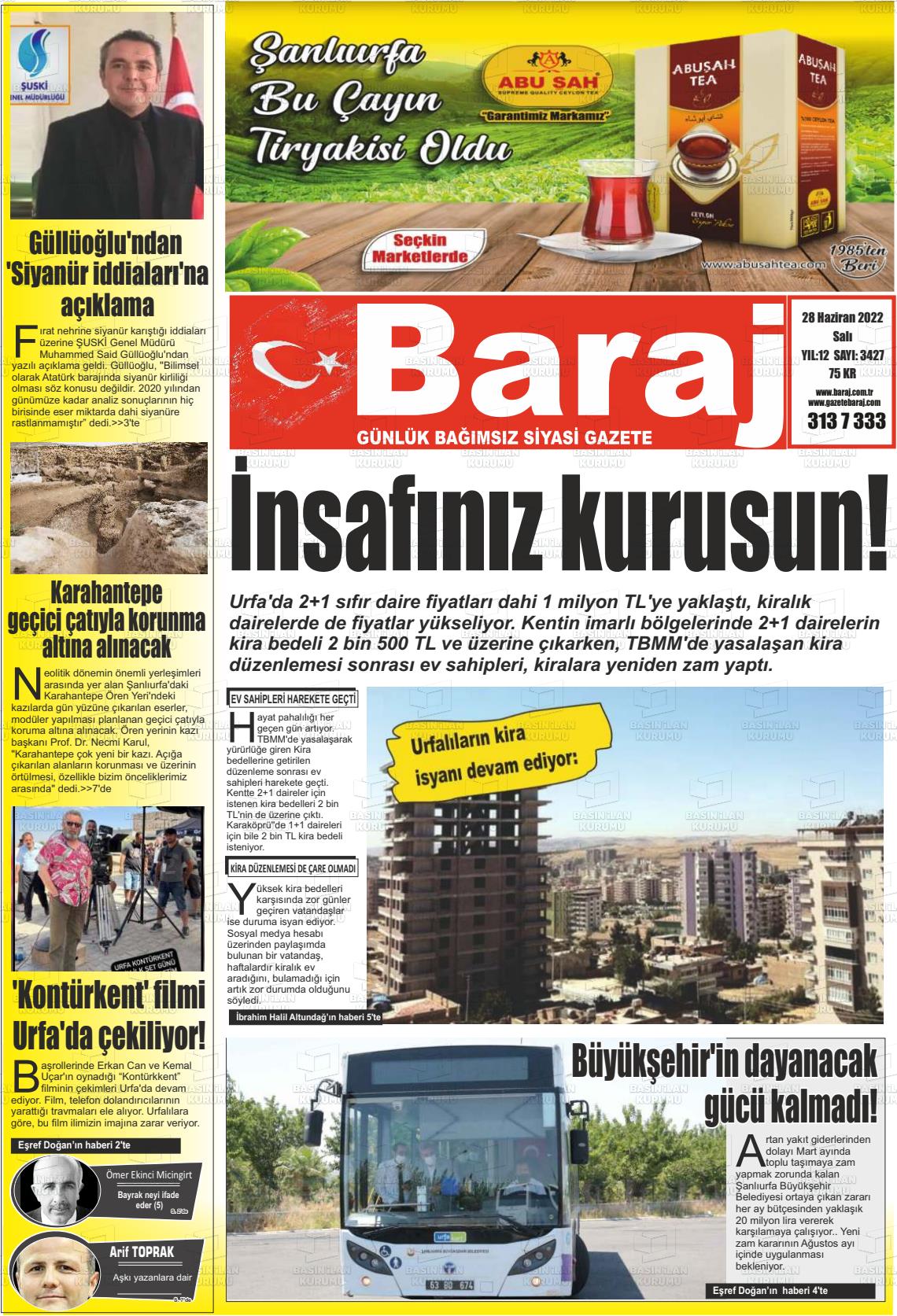 28 Haziran 2022 Baraj Gazete Manşeti