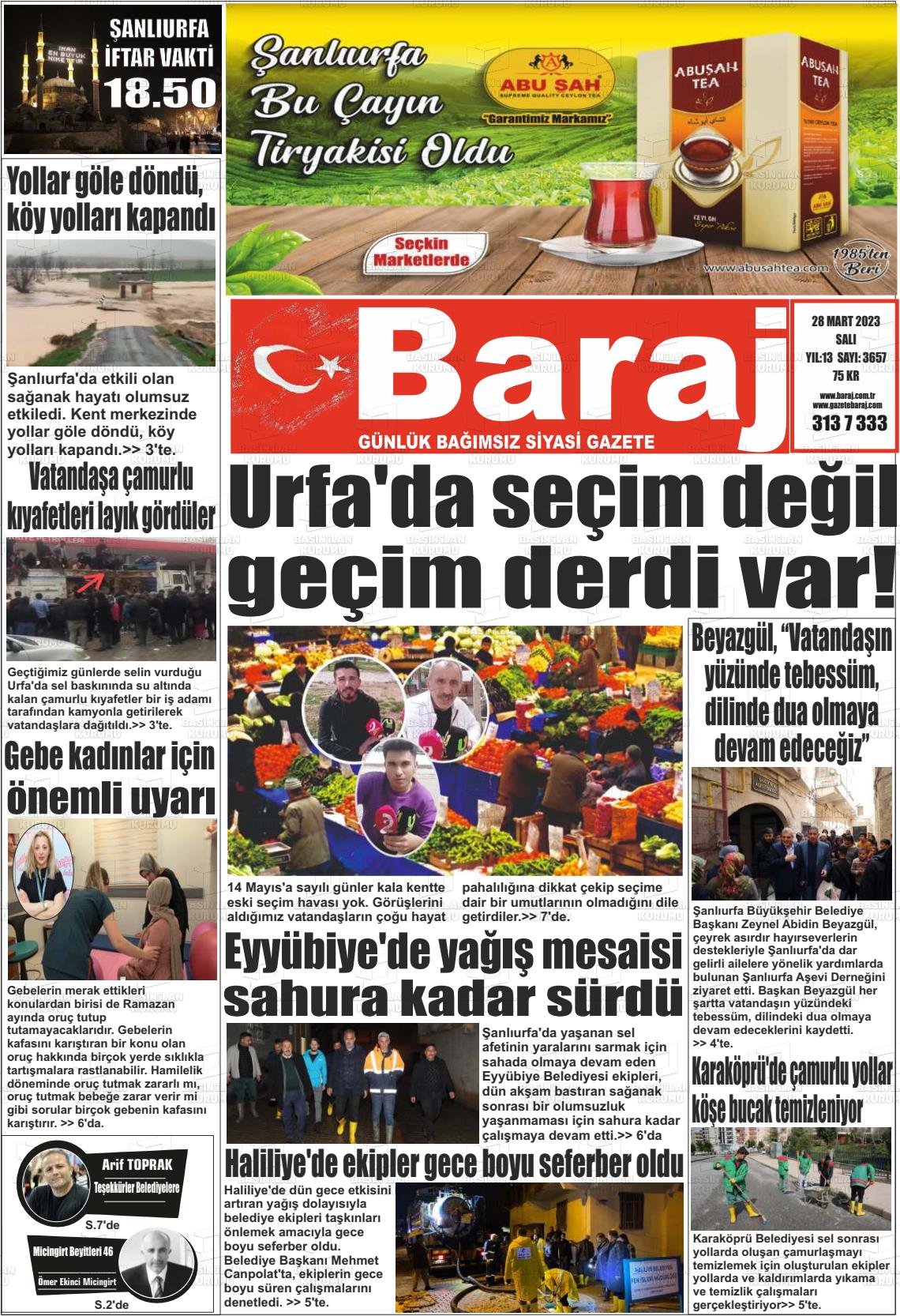 28 Mart 2023 Baraj Gazete Manşeti