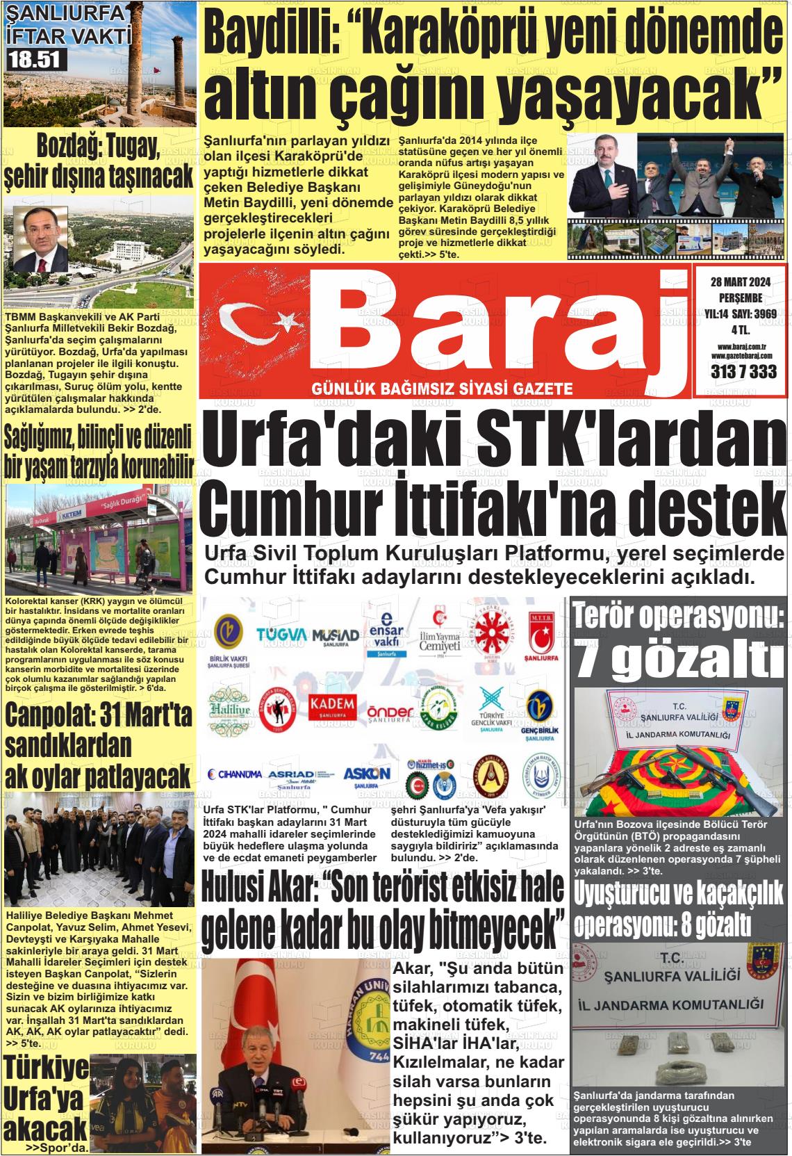 28 Mart 2024 Baraj Gazete Manşeti
