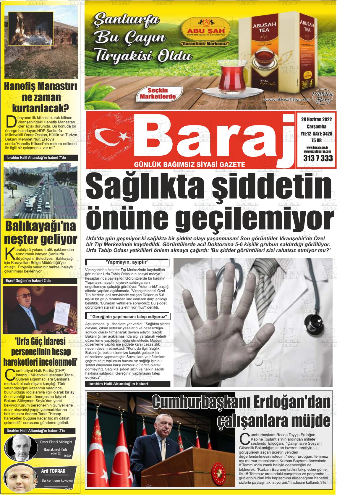 29 Haziran 2022 Baraj Gazete Manşeti