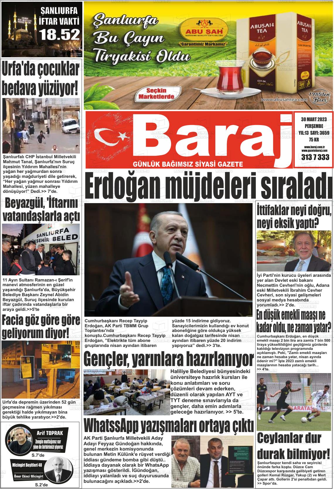 30 Mart 2023 Baraj Gazete Manşeti