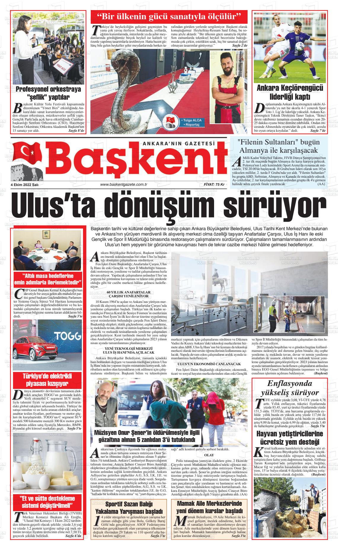 04 Ekim 2022 Ankara Başkent Gazete Manşeti