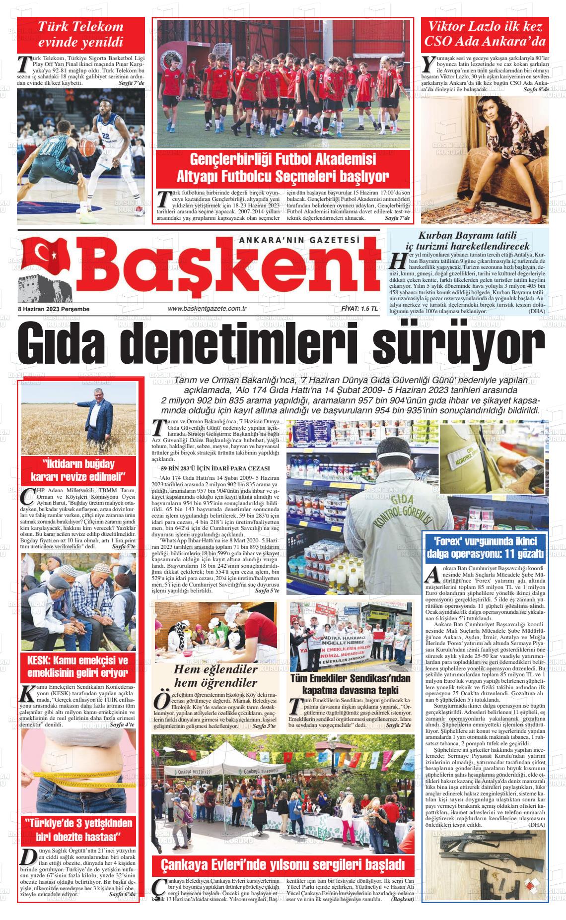 08 Haziran 2023 Ankara Başkent Gazete Manşeti