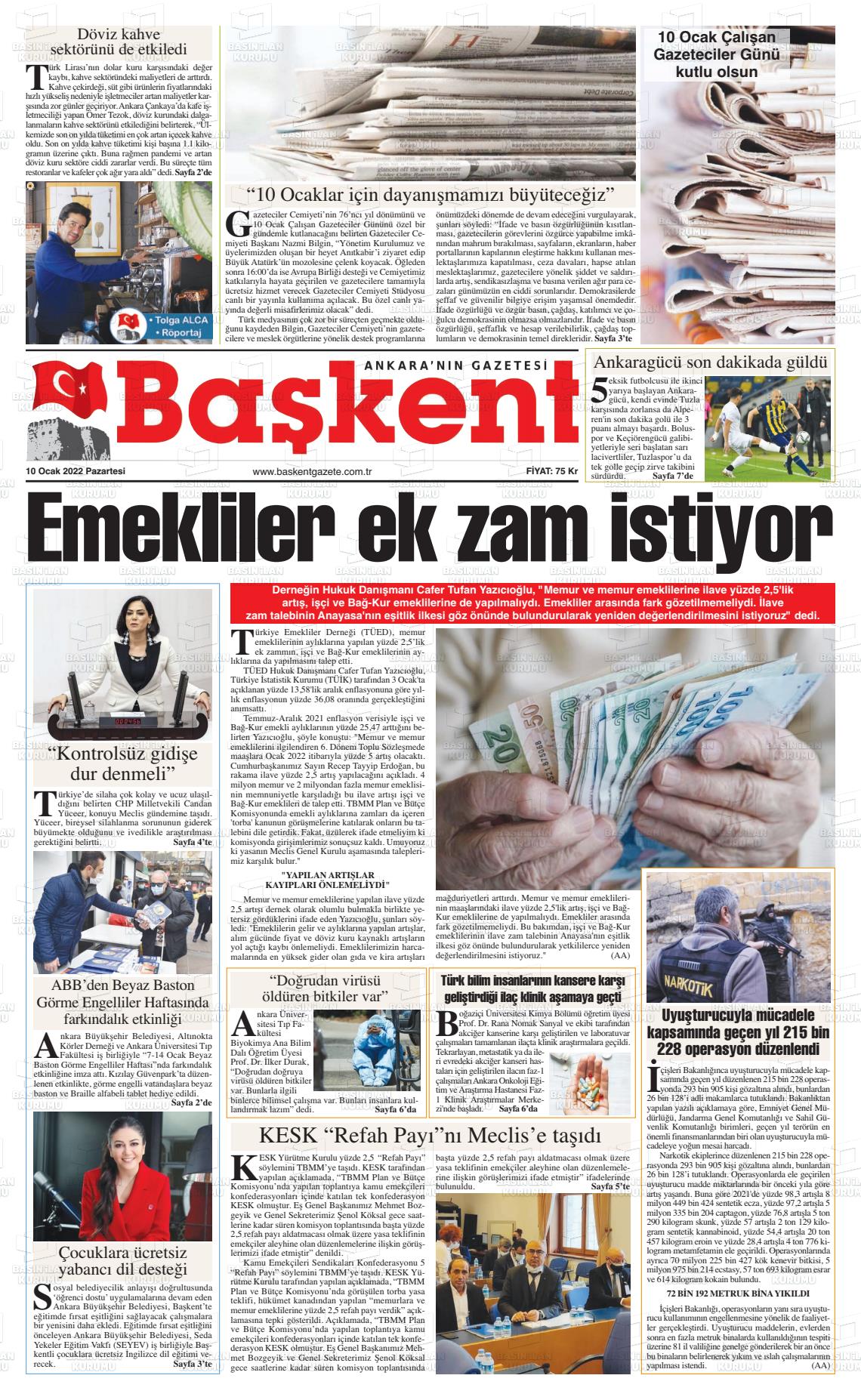 10 Ocak 2022 Ankara Başkent Gazete Manşeti