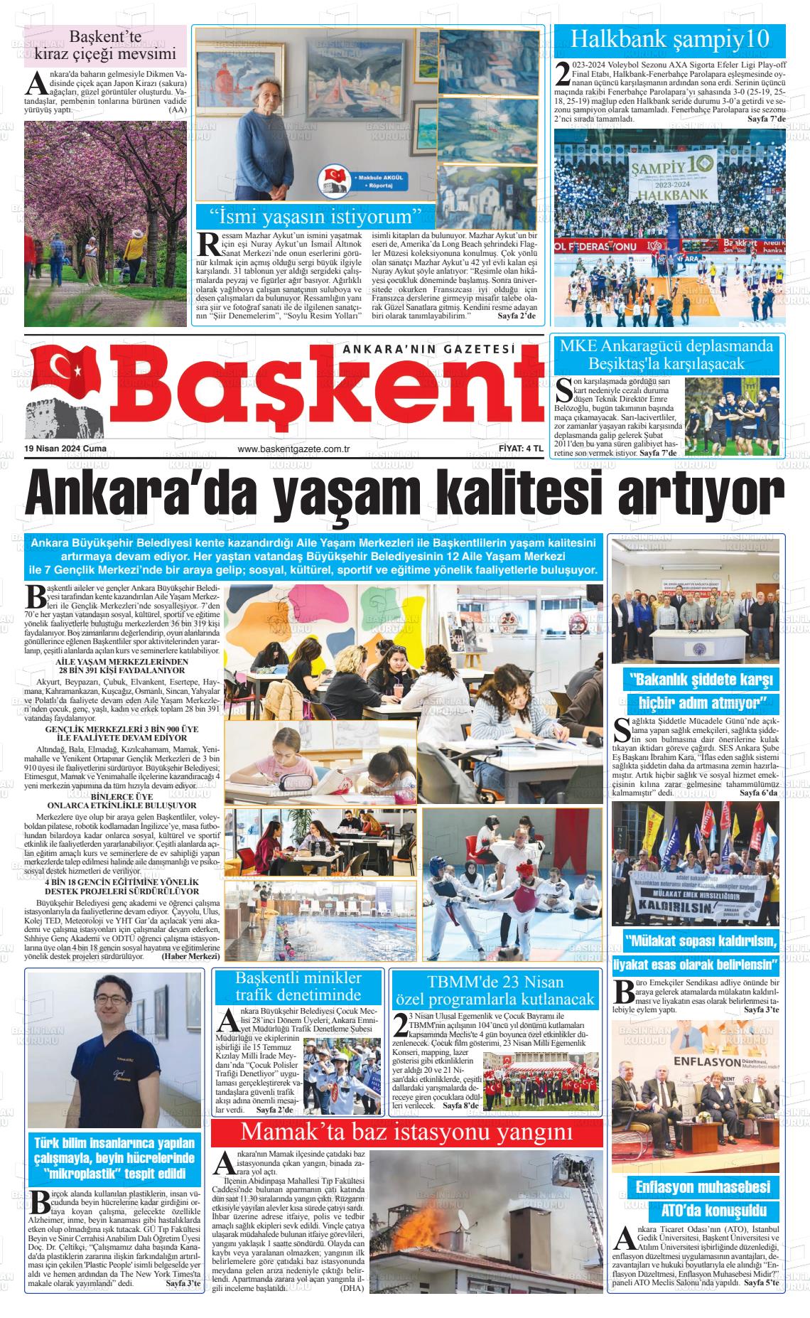 19 Nisan 2024 Ankara Başkent Gazete Manşeti