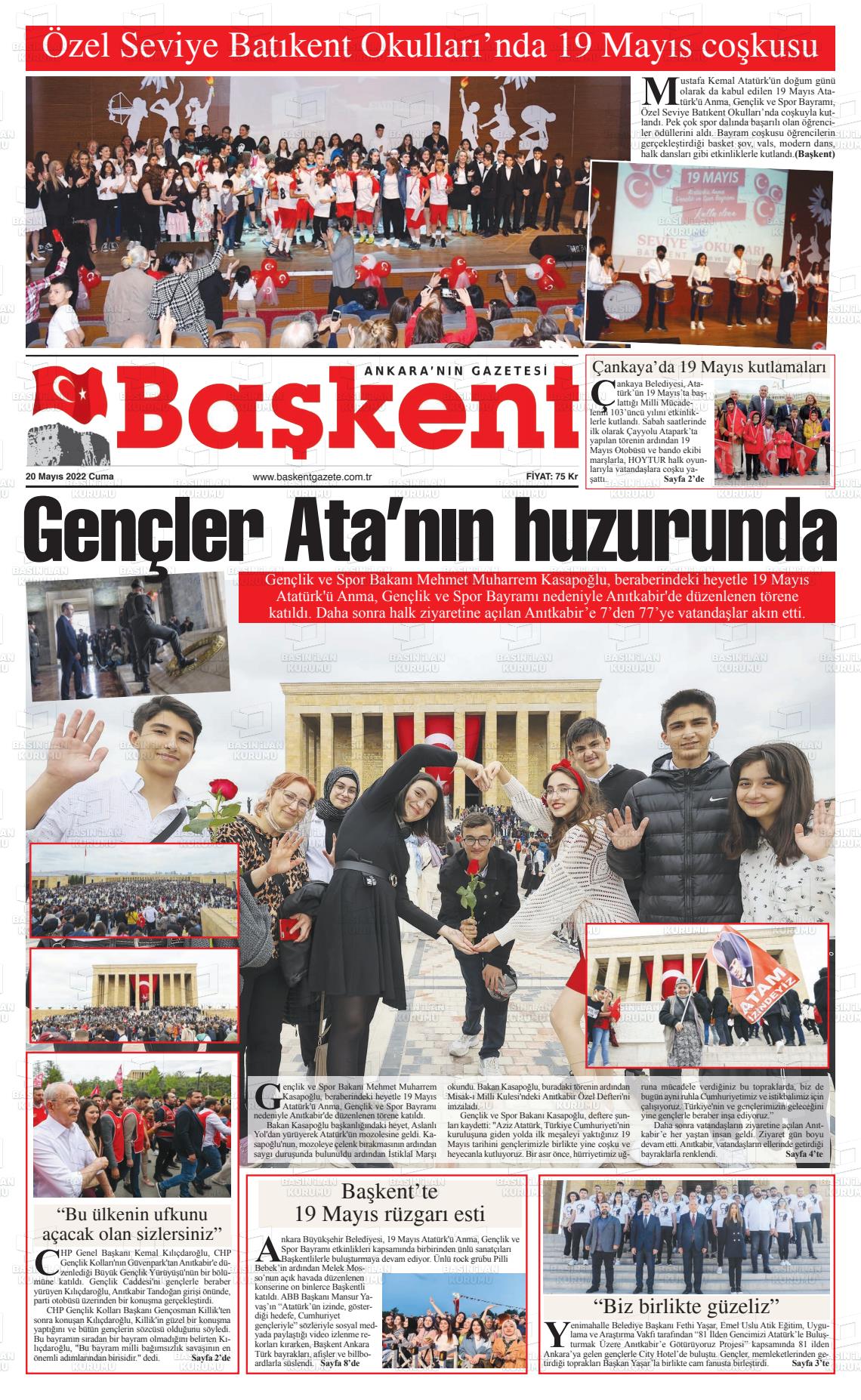 20 Mayıs 2022 Ankara Başkent Gazete Manşeti