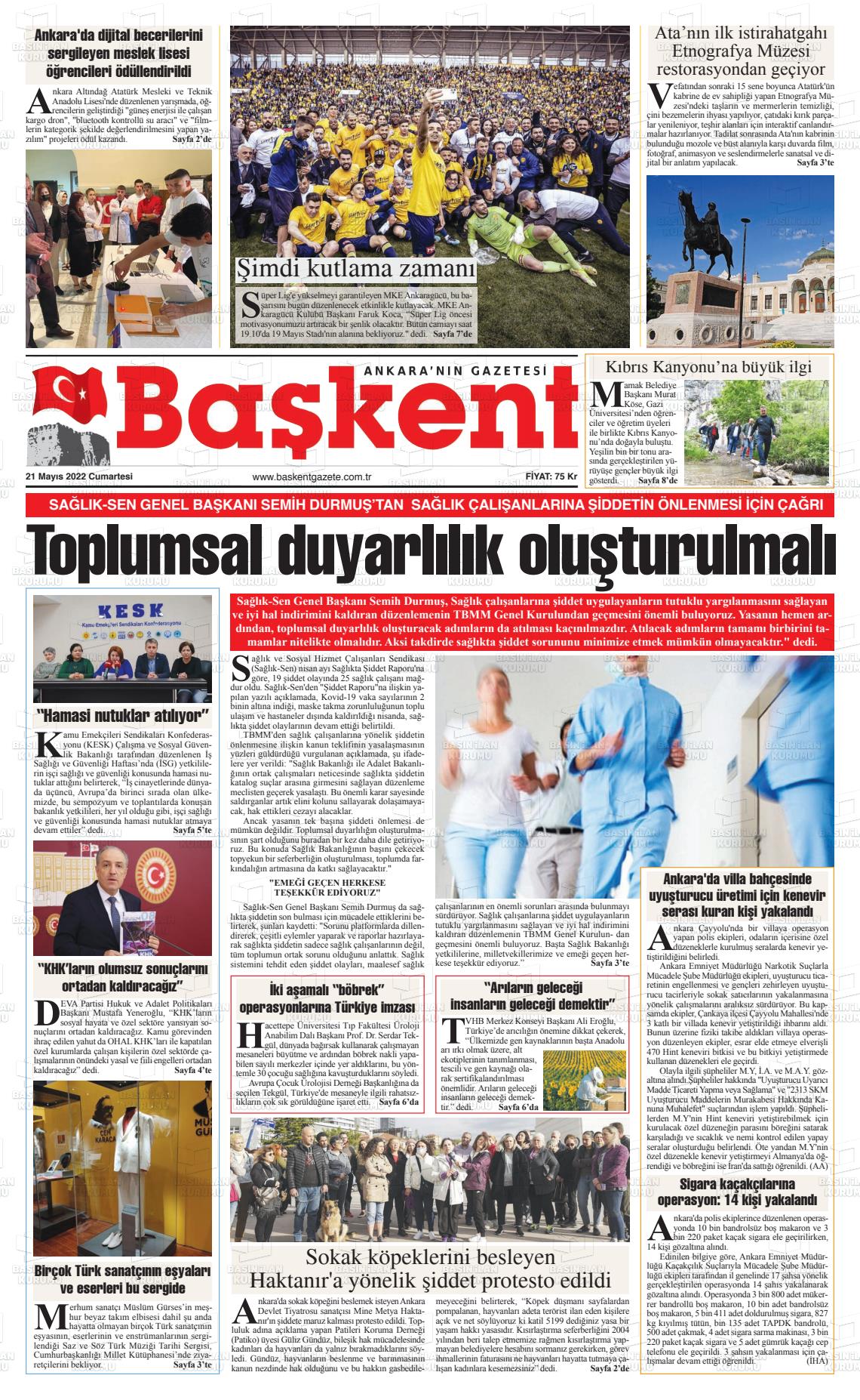 21 Mayıs 2022 Ankara Başkent Gazete Manşeti