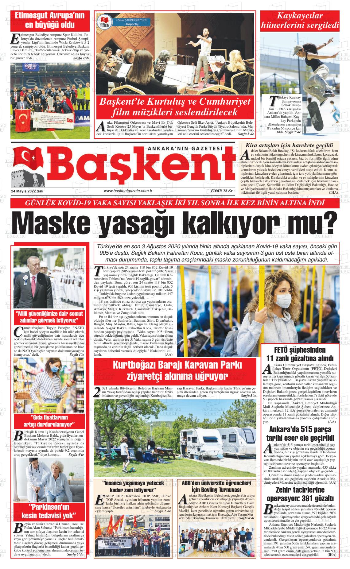 24 Mayıs 2022 Ankara Başkent Gazete Manşeti