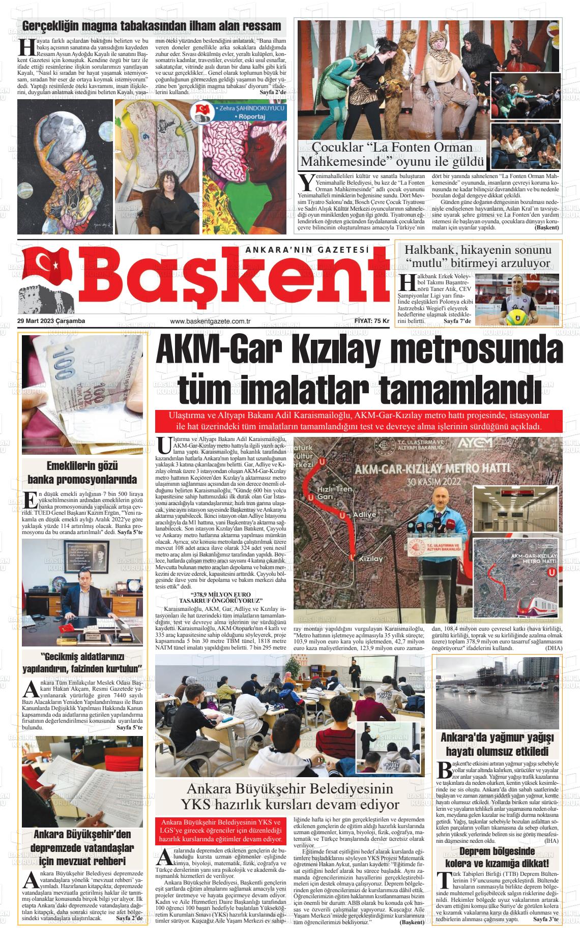 29 Mart 2023 Ankara Başkent Gazete Manşeti