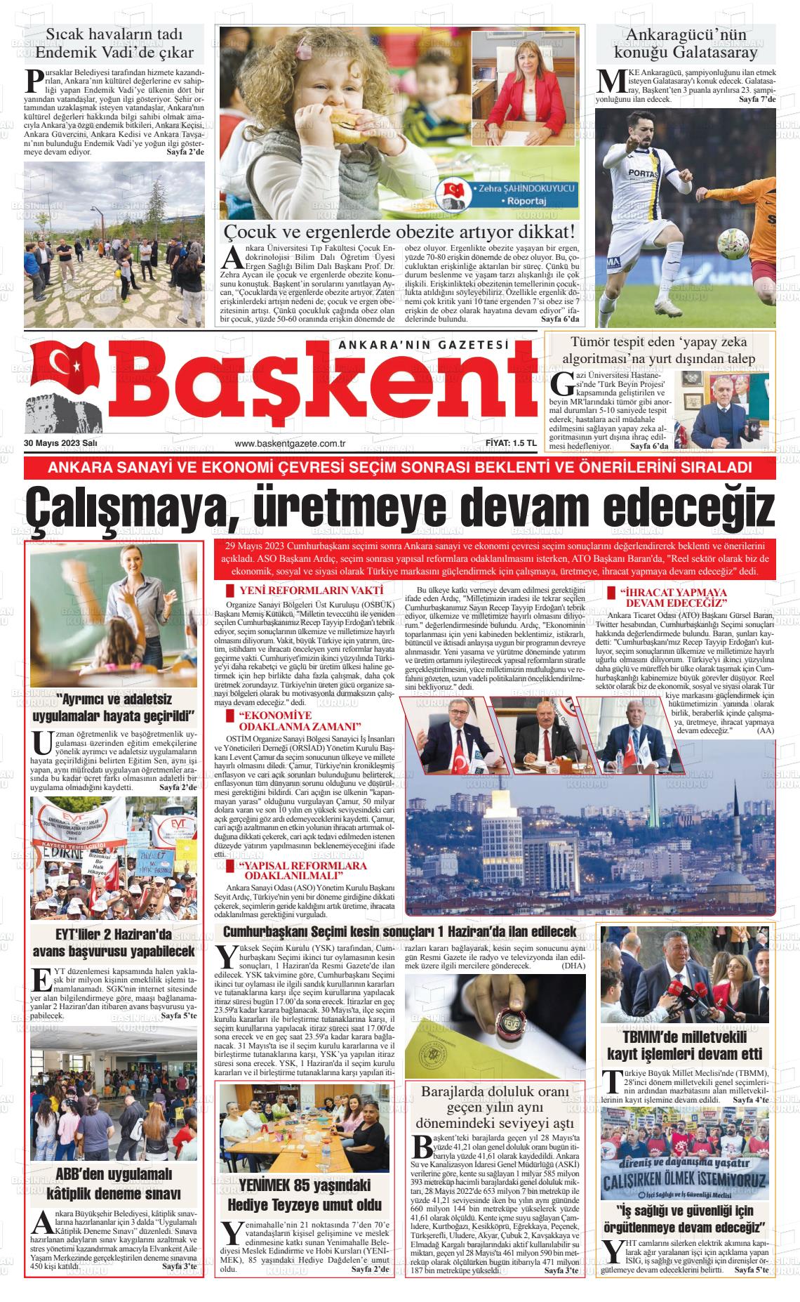 30 Mayıs 2023 Ankara Başkent Gazete Manşeti