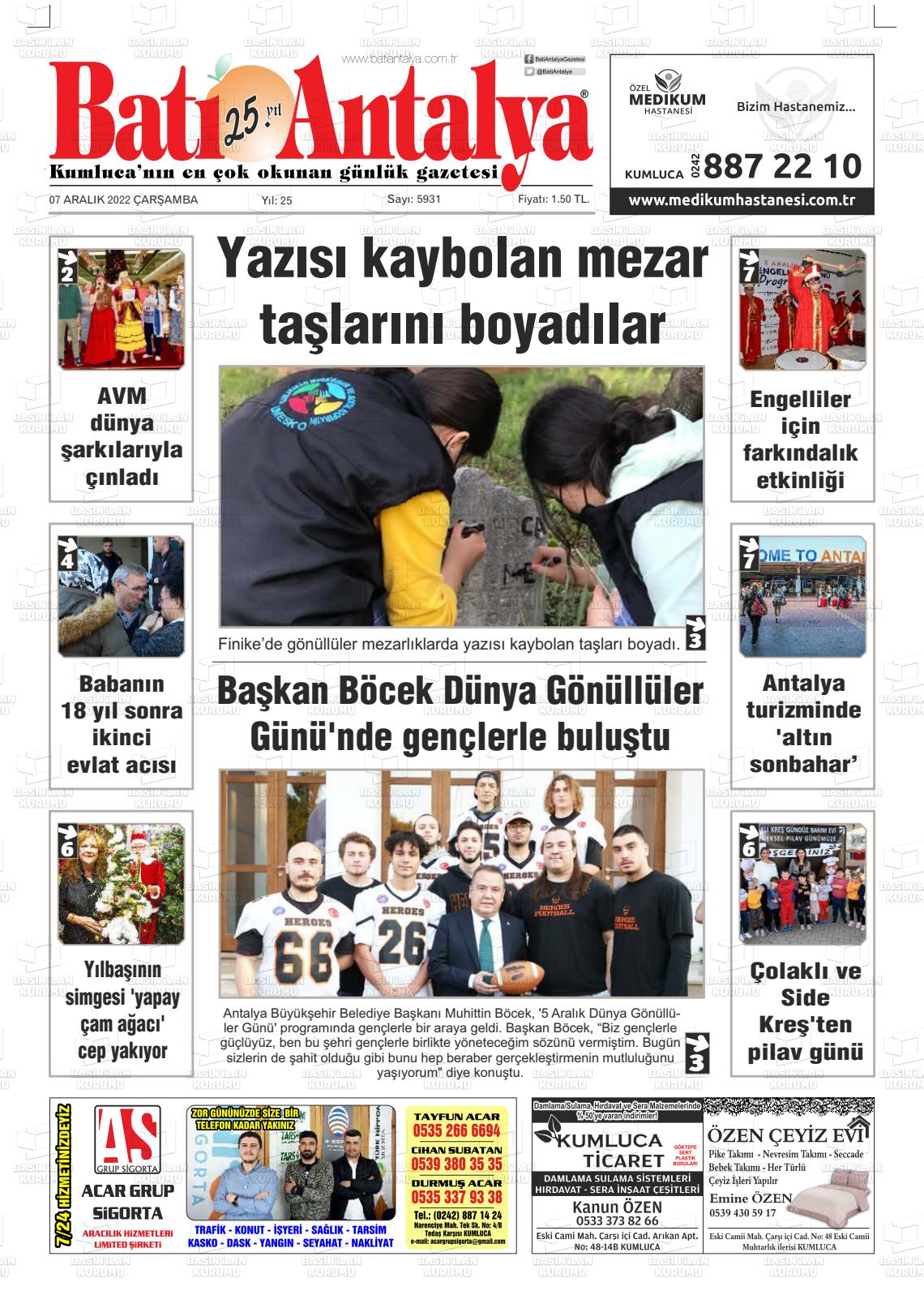 07 Aralık 2022 Batı Antalya Gazete Manşeti