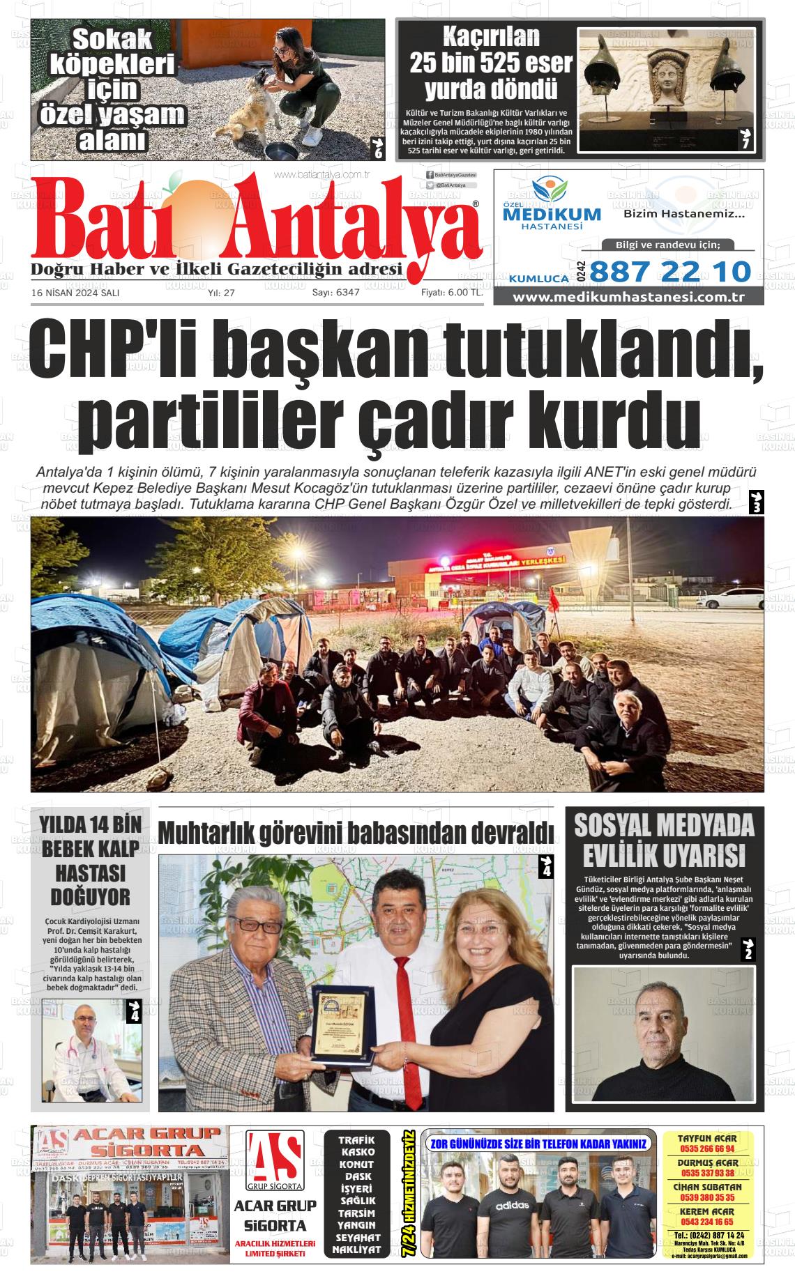 18 Nisan 2024 Batı Antalya Gazete Manşeti