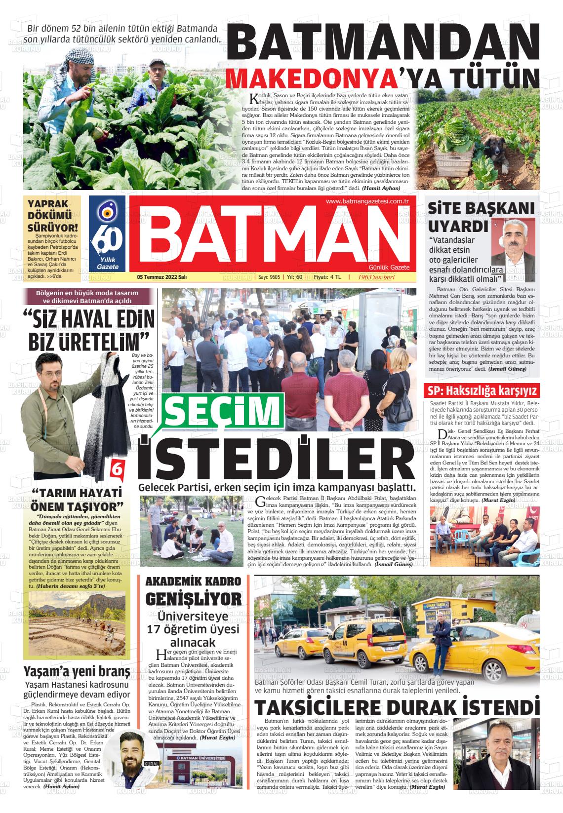 05 Temmuz 2022 BATMAN GAZETESİ Gazete Manşeti