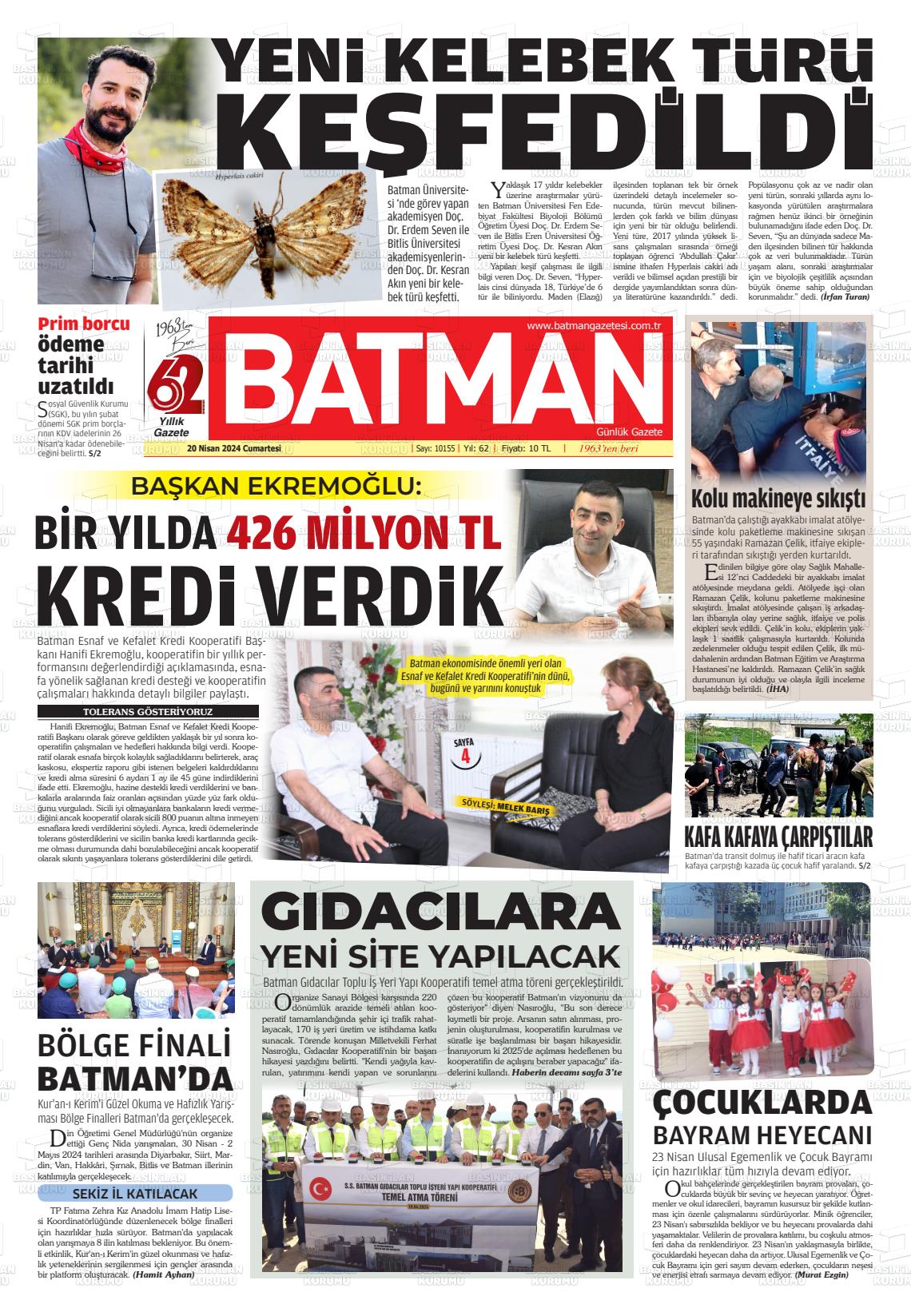 20 Nisan 2024 BATMAN GAZETESİ Gazete Manşeti