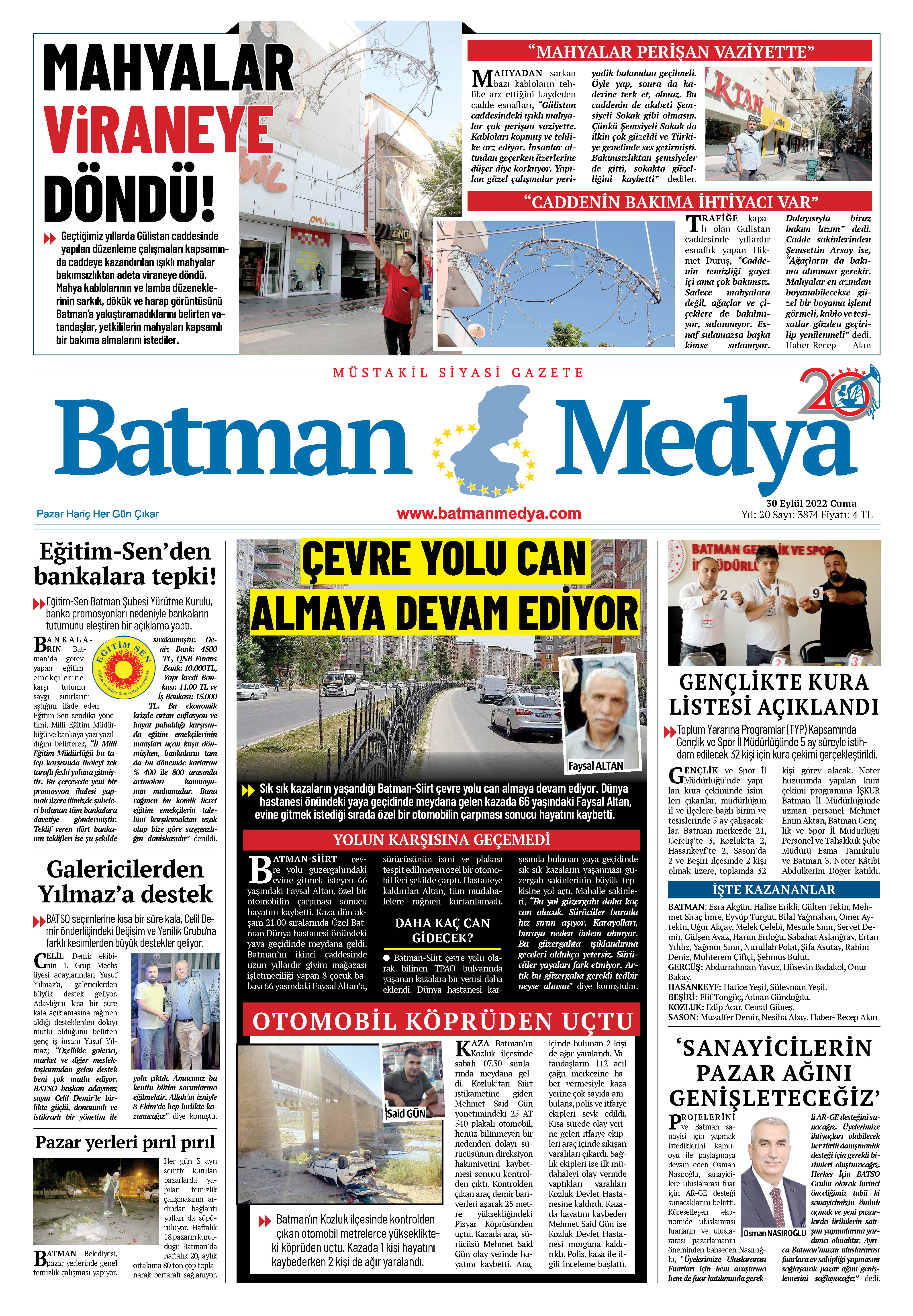 02 Ekim 2022 Batman Medya Gazete Manşeti